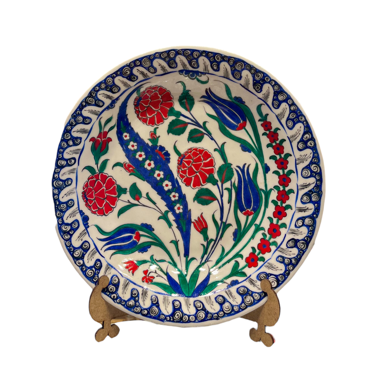 30cm quartz plate with tulip and rose iznik floral pattern