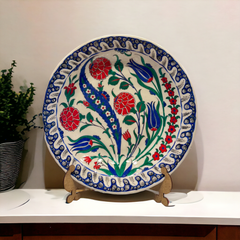 30cm quartz plate with tulip and rose iznik floral pattern