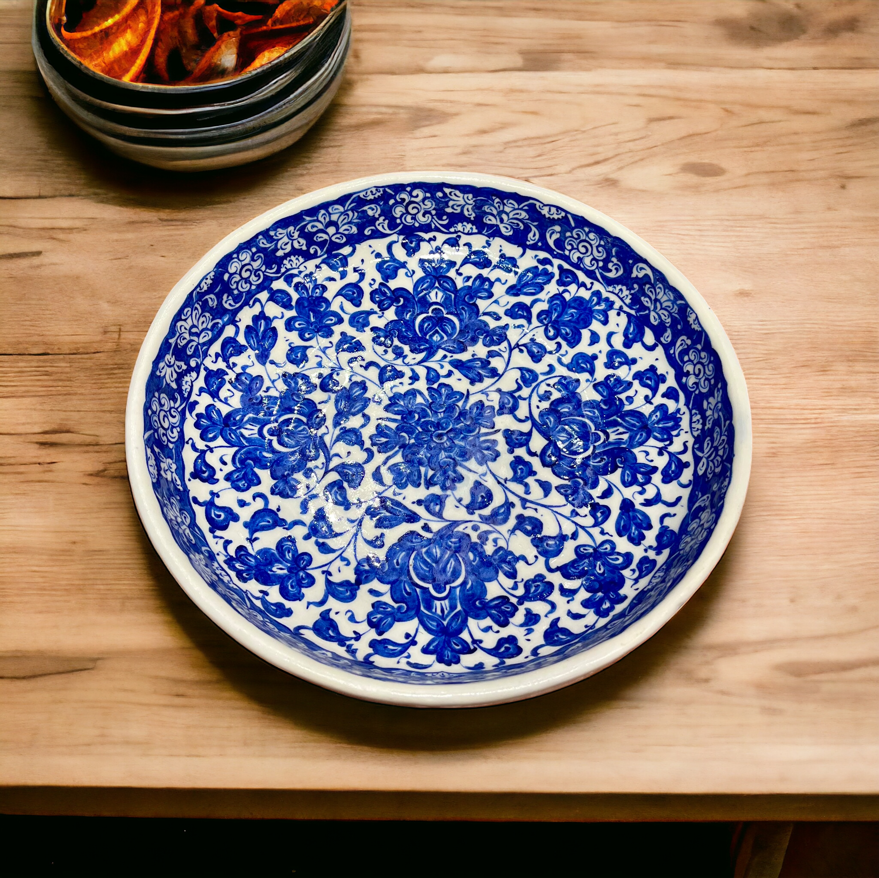 25cm Quartz bowl with lotus and rumi Baba Nakkash iznik pattern