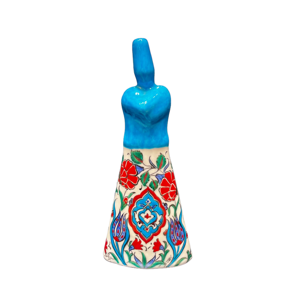 30cm quartz Whirling dervish figure with tulip and rose iznik floral pattern