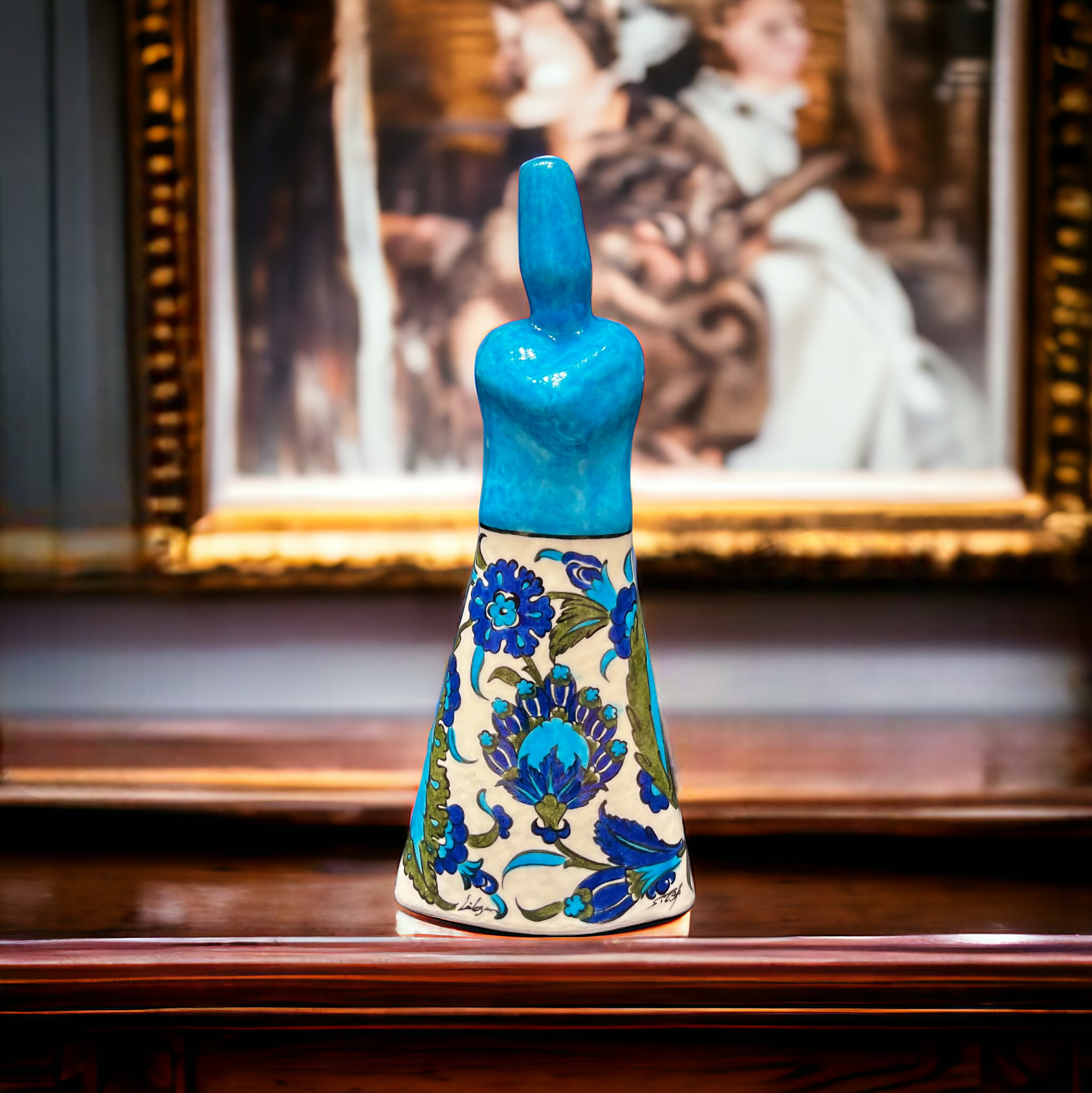 30cm quartz whirling dervish figure with iznik Damascus peony flower pattern