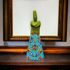 40cm Quartz whirling dervish figure with turquoise and green background iznik floral pattern