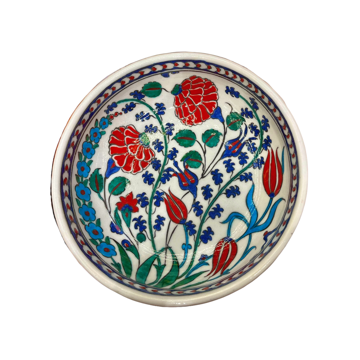 20cm bowl with iznik Classic Floral rose and tulip Pattern