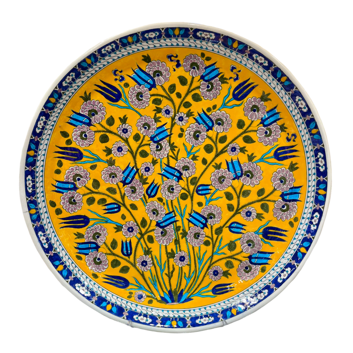 50cm quartz plate with iznik yellow background floral tulip and daisy pattern