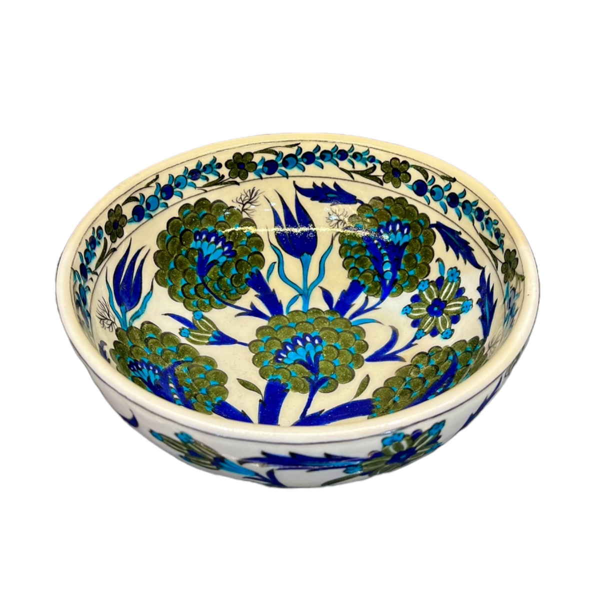 22cm Quartz bowl with iznik Damascus Pattern